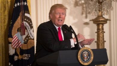 Trump Appears to Close His Eyes During Iowa Steel Plant Announcement